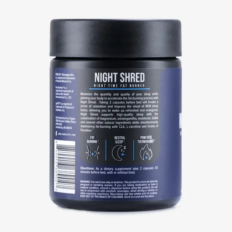 Night Shred Fat Burner and Natural Sleep Support | Ashwaganda, 5-HTP, CLA, Melatonin | Appetite Suppressant | Weight Loss Support Nighttime Fat Burning (60 Vegetarian Capsules)